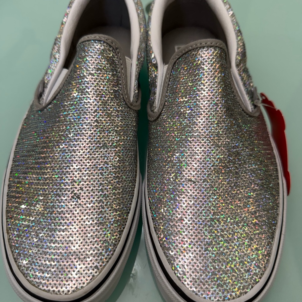 Vans Silver Holographic Sequin Slip-On Sneakers